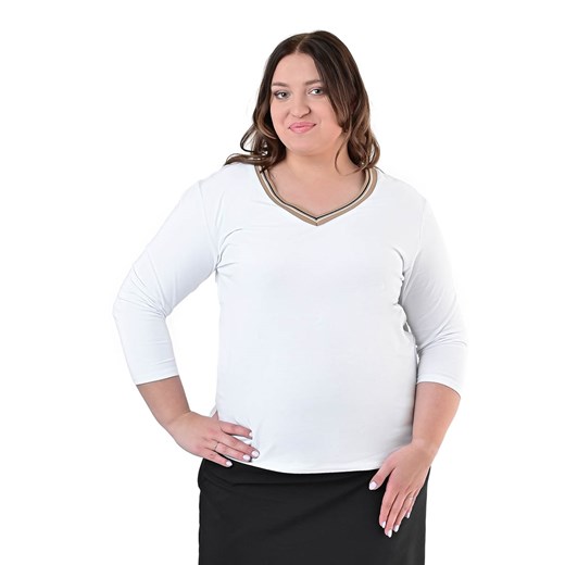 Bluzka FBZ1039 BIAŁY + BEŻOWY CIEMNY ze sklepu fokus.pl w kategorii Bluzki damskie - zdjęcie 186615572