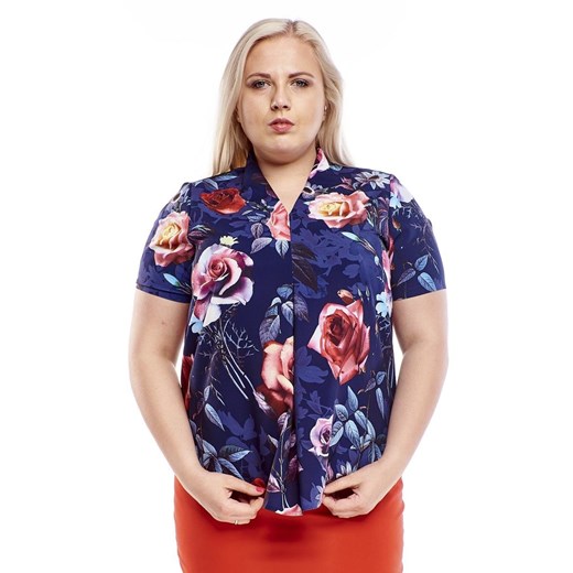 Bluzka FBZ1036 GRANATOWY róże ze sklepu fokus.pl w kategorii Bluzki damskie - zdjęcie 186615814