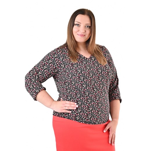 Bluzka FBZ1059 CZARNY koralowo bordowe kwiatki ze sklepu fokus.pl w kategorii Bluzki damskie - zdjęcie 186616903