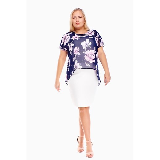 Sukienka FSU620  EKRI + GRANATOWY różowy blady duże kwiaty ze sklepu fokus.pl w kategorii Sukienki - zdjęcie 186618483