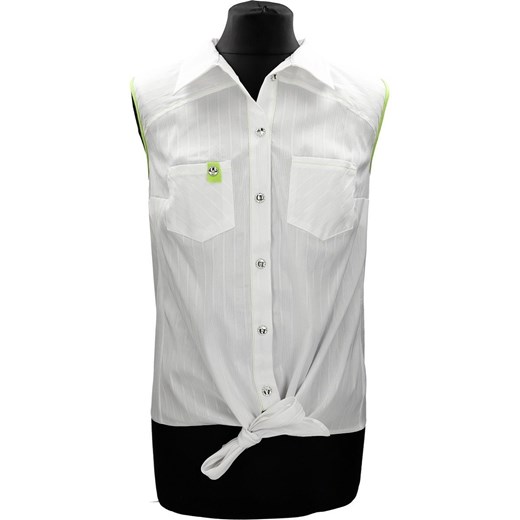 Bluzka FBZ618 BIAŁY prążki+ZIELONY ze sklepu fokus.pl w kategorii Koszule damskie - zdjęcie 186619194