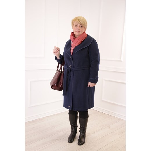 Płaszcz FPL1026 GRANATOWY ze sklepu fokus.pl w kategorii Płaszcze damskie - zdjęcie 186619264