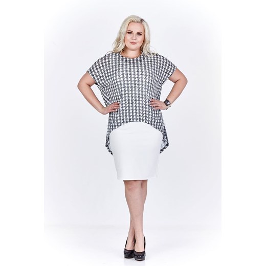 Sukienka FSU620  EKRI + CZARNY pepitka ze sklepu fokus.pl w kategorii Sukienki - zdjęcie 186620840