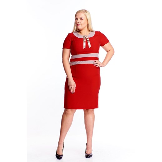 Sukienka FSU1011 CZERWONY CIEMNY+BEŻ CIEMNY ze sklepu fokus.pl w kategorii Sukienki - zdjęcie 186620900