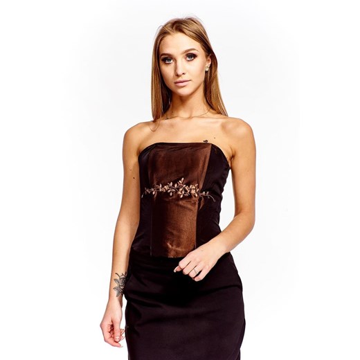 Gorset FGR042 CZEKOLADOWY CIEMNY tafta ze sklepu fokus.pl w kategorii Bluzki damskie - zdjęcie 186621121