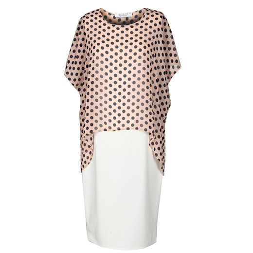 Sukienka FSU620  EKRI + ŁOSOSIOWY JASNY duże kropki ze sklepu fokus.pl w kategorii Sukienki - zdjęcie 186622312