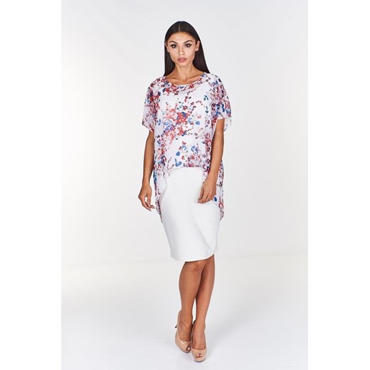 Tunika FTU639 EKRI czerwono-niebieskie kwiaty ze sklepu fokus.pl w kategorii Bluzki damskie - zdjęcie 186623461
