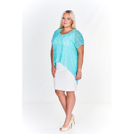 Sukienka FSU620  EKRI + TURKUSOWY ŚREDNI  koronka ze sklepu fokus.pl w kategorii Sukienki - zdjęcie 186624521