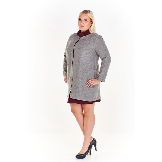 Płaszcz FPL886 SZARY JASNY gładki ze sklepu fokus.pl w kategorii Płaszcze damskie - zdjęcie 186624660