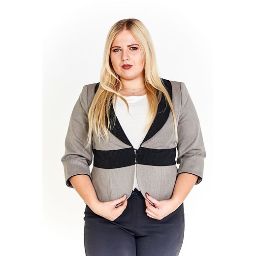 Żakiet FZA916 SZAROBEŻOWY + CZARNY kropki kołnierz ze sklepu fokus.pl w kategorii Marynarki damskie - zdjęcie 186625491