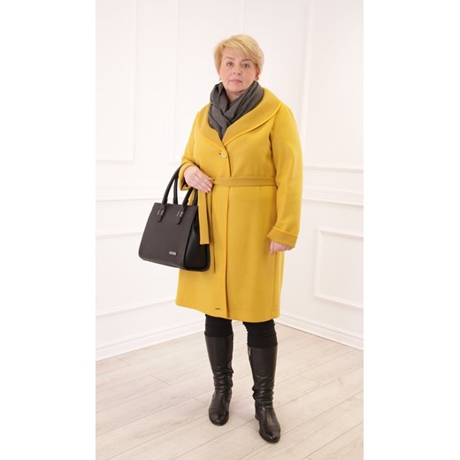 Płaszcz FPL1026 ŻÓŁTY CIEMNY ze sklepu fokus.pl w kategorii Płaszcze damskie - zdjęcie 186625520