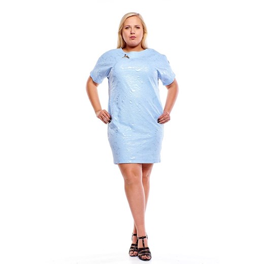 Sukienka FSU1116 BŁĘKITNY wyciskane kwiaty ze sklepu fokus.pl w kategorii Sukienki - zdjęcie 186625974