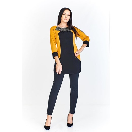 Tunika FTU306 CZARNY+MUSZTARDOWY ze sklepu fokus.pl w kategorii Bluzki damskie - zdjęcie 186626270