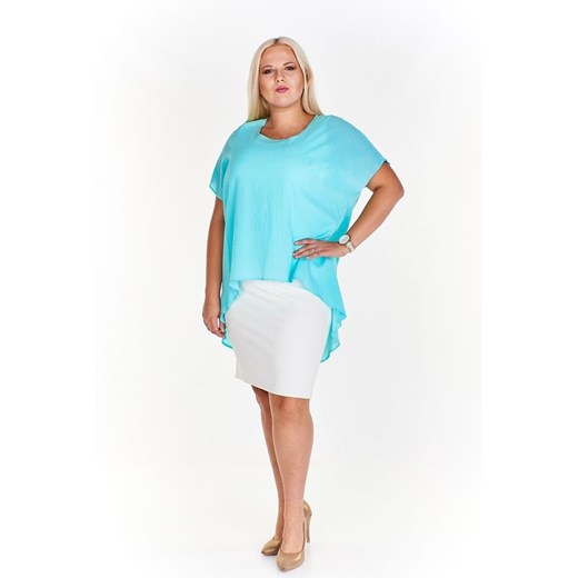 Sukienka FSU620  EKRI + TURKUSOWY ŚREDNI gładki ze sklepu fokus.pl w kategorii Sukienki - zdjęcie 186626292