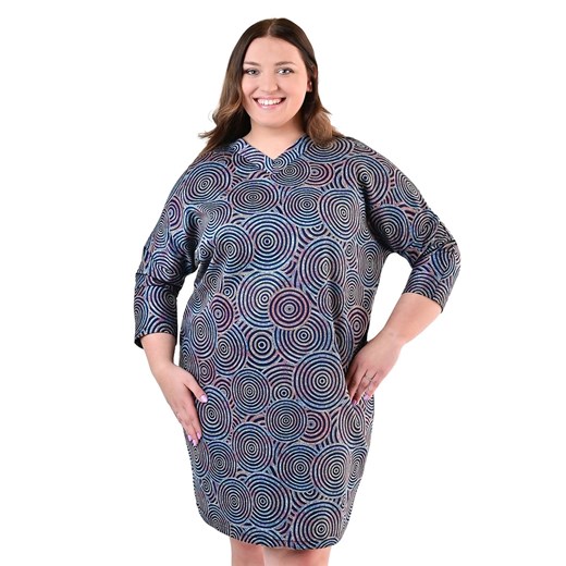 Sukienka FSU1062 GRANATOWY turkusowo amarantowe złote koła ze sklepu fokus.pl w kategorii Sukienki - zdjęcie 186628154