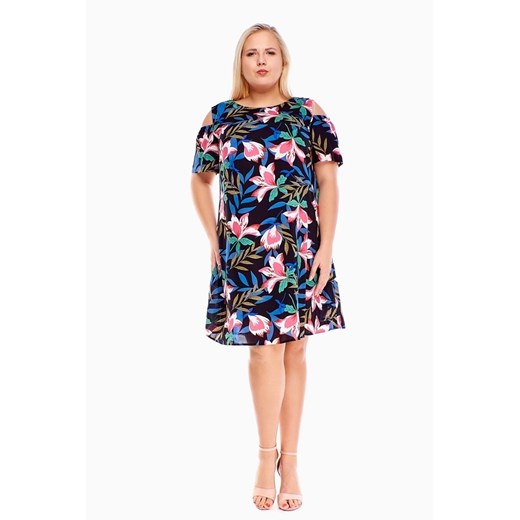 Sukienka FSU939 CZARNY różowe kwiaty ze sklepu fokus.pl w kategorii Sukienki - zdjęcie 186628452