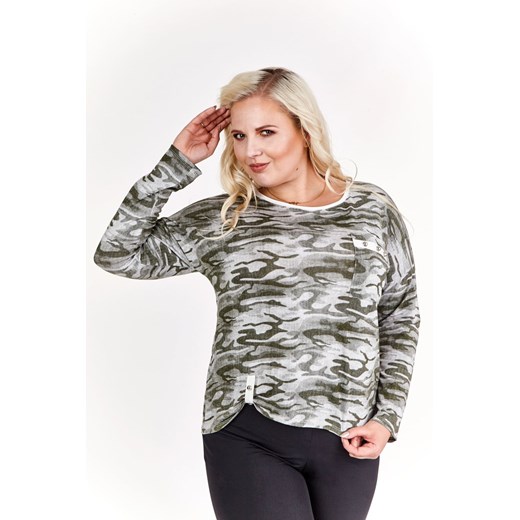 BY KATE  Bluzka M5576  zielony ciemny + ekri ze sklepu fokus.pl w kategorii Bluzki damskie - zdjęcie 186629190