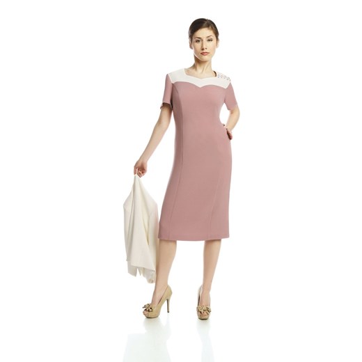 Sukienka FSU899 RÓŻOWY JASNY + EKRI ze sklepu fokus.pl w kategorii Sukienki - zdjęcie 186629683