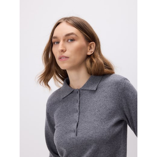 Reserved - Wełniany sweter polo - szary ze sklepu Reserved w kategorii Swetry damskie - zdjęcie 186630401