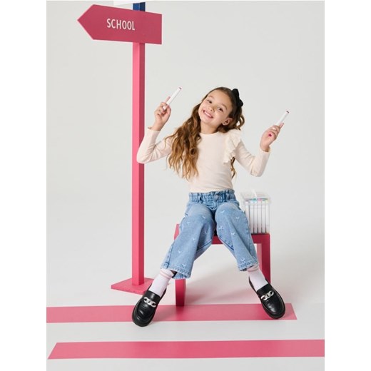 Sinsay - Koszulka z długimi rękawami z falbanami - kremowy ze sklepu Sinsay w kategorii Bluzki dziewczęce - zdjęcie 186630954