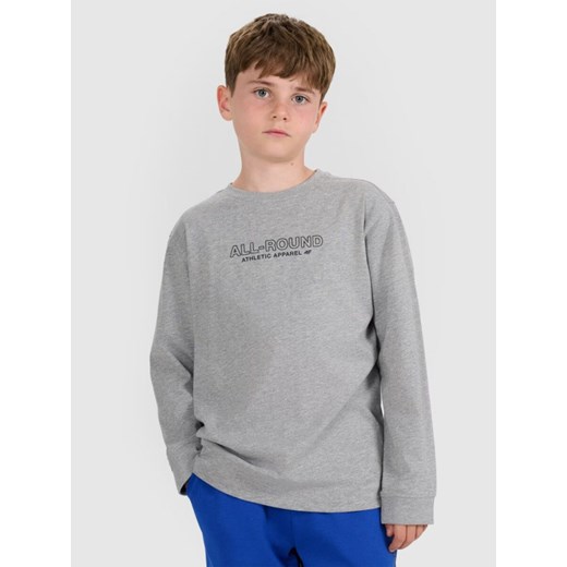 Chłopięcy longsleeve z nadrukiem 4F 4FJWAW25TLONM485 - szary ze sklepu Sportstylestory.com w kategorii T-shirty chłopięce - zdjęcie 186631773