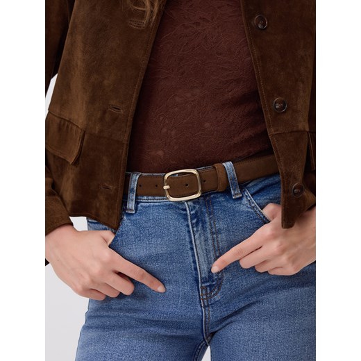 Reserved - Zamszowy pasek z klamrą - brązowy ze sklepu Reserved w kategorii Paski damskie - zdjęcie 186632303