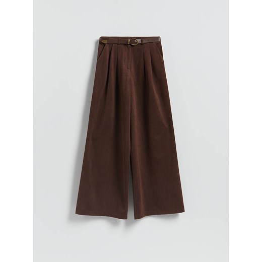 Reserved - Szerokie spodnie z paskiem - ciemnobrązowy - id: 662GA-89X - marki Reserved - 186632562 Reserved - Szerokie spodnie z paskiem - ciemnobrązowy ze sklepu Reserved w kategorii Spodnie damskie - zdjęcie 186632562