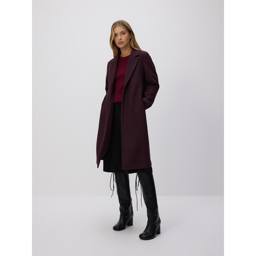 Reserved - Jednorzędowy płaszcz - burgundowy ze sklepu Reserved w kategorii Płaszcze damskie - zdjęcie 186634890