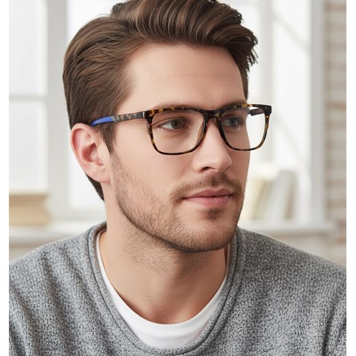 Męskie okulary zerówki z filtrem Blue Light i Antyrefleks do komputera 25170C panterka/niebieski ze sklepu Stylion w kategorii Okulary zerówki męskie - zdjęcie 186640263