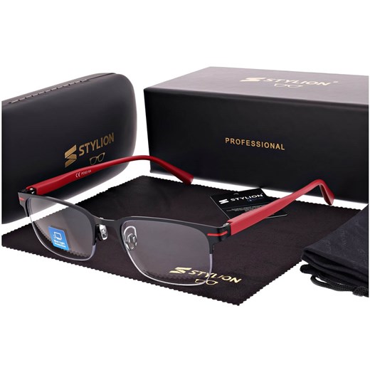 Męskie okulary +0.75 do czytania i komputera Blue Light+Antyrefleks STL281 czarny/czerwony ze sklepu Stylion w kategorii Okulary korekcyjne męskie - zdjęcie 186640271