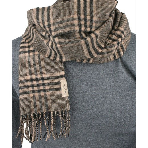 Wełniany Szalik Męski - V. Fraas - w Kratkę, Odcienie Beżów SZAWLN1366 V. Fraas JegoSzafa.pl