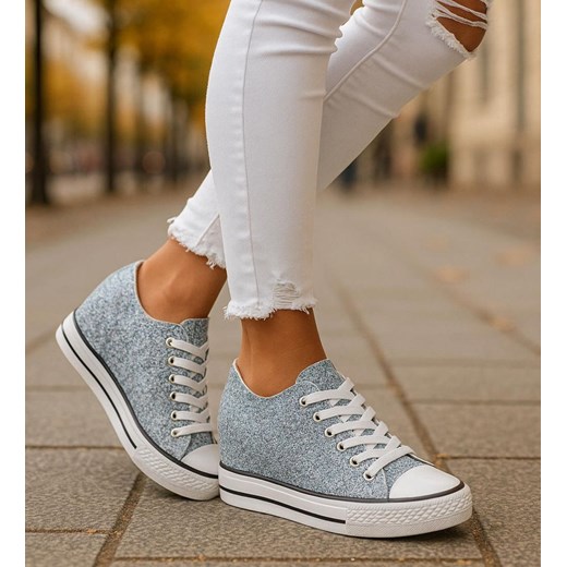 Niebieskie trampki sneakersy na niskim koturnie /i4-3 16614 T094/ ze sklepu Pantofelek24.pl w kategorii Trampki damskie - zdjęcie 186640613