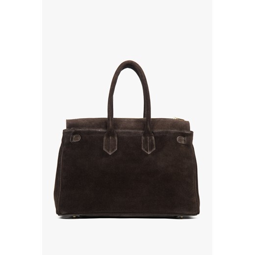 Estro: Ciemnobrązowa torebka damska typu kuferek z włoskiego weluru naturalnego Estro One Size Estro