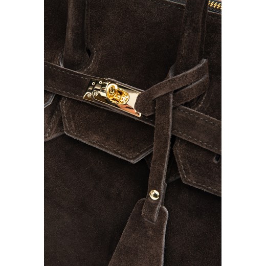 Estro: Ciemnobrązowa torebka damska typu kuferek z włoskiego weluru naturalnego Estro One Size Estro