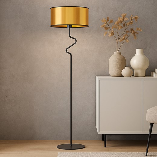Elegancka lampa stojąca do salonu w czarno-złotej kolorystyce MORONI MIRROR w stylu glamour - id: 10546 - marki Ciekot Partners Sp. Z O. O. - 186640824 Elegancka lampa stojąca do salonu w czarno-złotej kolorystyce MORONI MIRROR w stylu glamour ze sklepu Lysne w kategorii Lampy podłogowe - zdjęcie 186640824