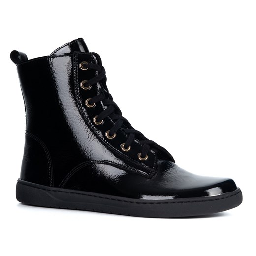 Buty damskie barefoot zimowe skórzane Olivier Liv 1303 ocieplane lakier czarne ze sklepu butyolivier w kategorii Półbuty damskie - zdjęcie 186640934