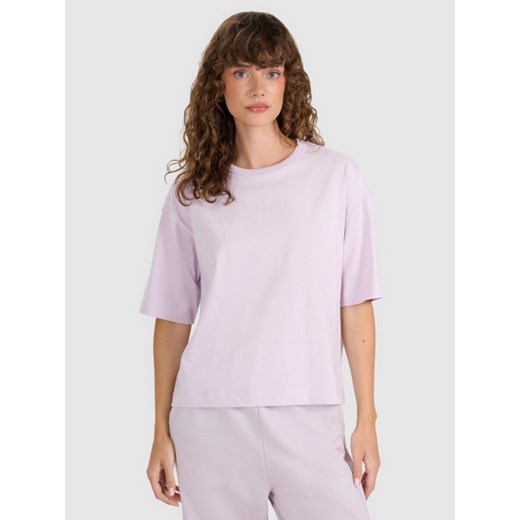 Damski t-shirt oversize 4F 4FWAW25TTSHF2350 - fioletowy ze sklepu Sportstylestory.com w kategorii Bluzki damskie - zdjęcie 186640990