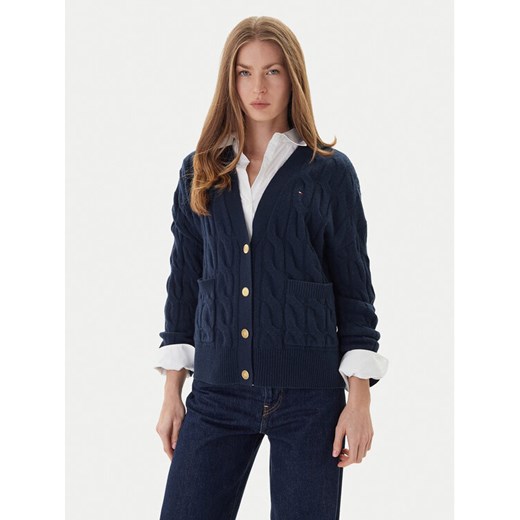 Tommy Hilfiger Kardigan WW0WW43089 Granatowy Regular Fit ze sklepu MODIVO w kategorii Swetry damskie - zdjęcie 186642181