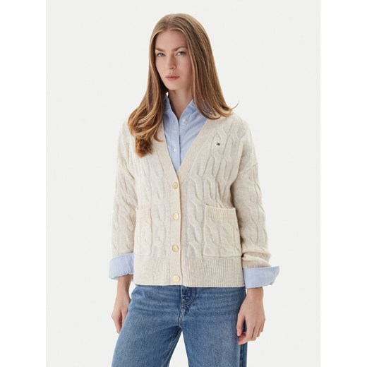 Tommy Hilfiger Kardigan WW0WW43089 Beżowy Regular Fit ze sklepu MODIVO w kategorii Swetry damskie - zdjęcie 186642202
