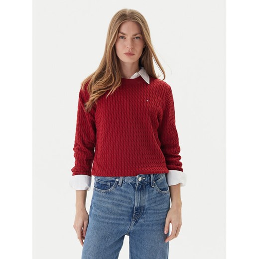Tommy Hilfiger Sweter Fine WW0WW44993 Czerwony Regular Fit ze sklepu MODIVO w kategorii Swetry damskie - zdjęcie 186642264