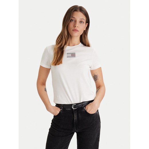 Tommy Jeans T-Shirt Party Flag DW0DW21965 Écru Regular Fit ze sklepu MODIVO w kategorii Bluzki damskie - zdjęcie 186642271
