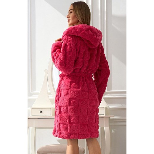 Szlafrok damski z kapturem malinowy 2553 Valentina, Kolor malinowy, Rozmiar XL, L&amp;L ze sklepu Intymna w kategorii Szlafroki damskie - zdjęcie 186643412