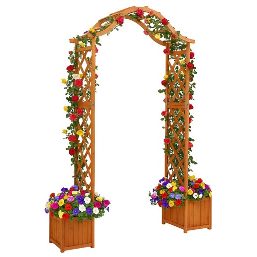 Drewniana Podwójna Donica Ogrodowa Z Pergolą Olcha Jasny Połysk W5-E82 ze sklepu Edinos.pl w kategorii Donice i kwietniki ogrodowe - zdjęcie 186643491