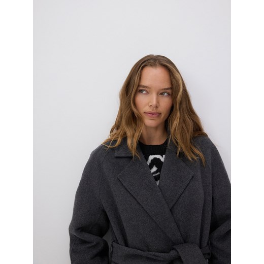 Reserved - Długi płaszcz oversize z wełną - ciemnoszary Reserved XS wyprzedaż Reserved