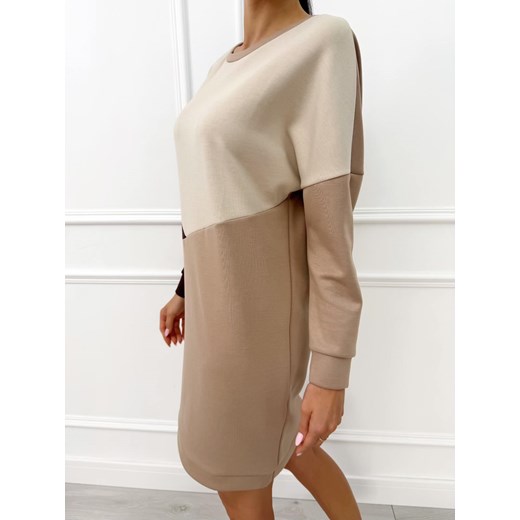 Brązowo-Beżowa Bawełniana Sukienka Modnakiecka.pl 40 ModnaKiecka.pl