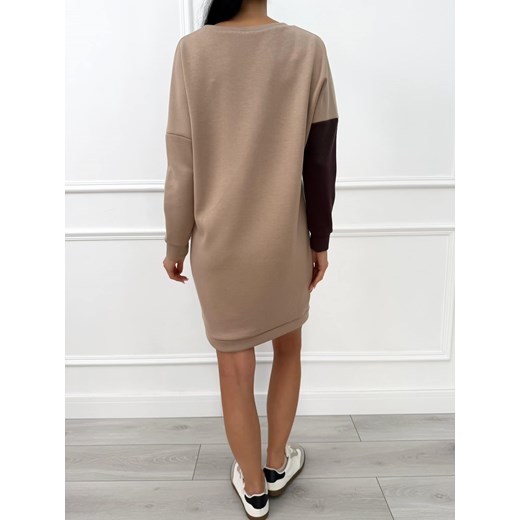 Brązowo-Beżowa Bawełniana Sukienka Modnakiecka.pl 38 ModnaKiecka.pl