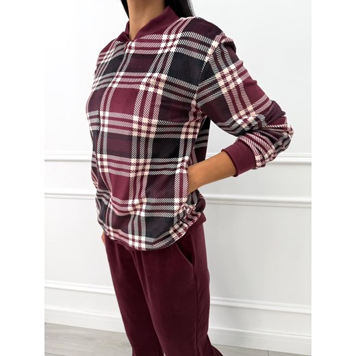 Bordowy Welurowy Komplet w Kratkę Modnakiecka.pl 2XL/3XL ModnaKiecka.pl