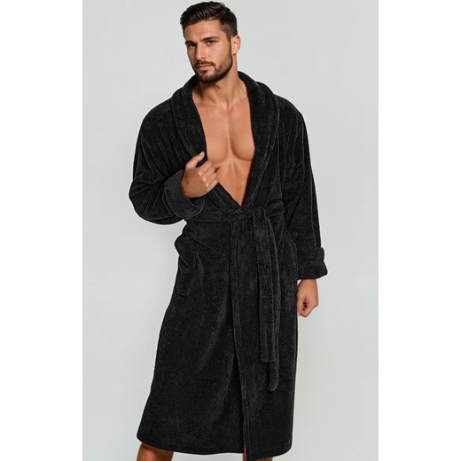 Ciepły szlafrok męski z kołnierzem czarny 130 cm, Kolor czarny, Rozmiar S, DKaren ze sklepu Intymna w kategorii Szlafroki damskie - zdjęcie 186648791