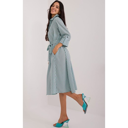Sukienka szmizjerka miętowa LK-SK-509673.13, Kolor miętowy-wzór, Rozmiar S/M, Lakerta S/M okazja Intymna
