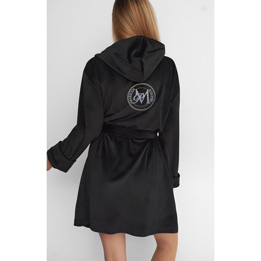 Marilyn czarny szlafrok damski welurowy z kapturem i kryształkami Funny 01, Kolor czarny, Rozmiar uniwersalny, Marilyn ze sklepu Intymna w kategorii Szlafroki damskie - zdjęcie 186649340